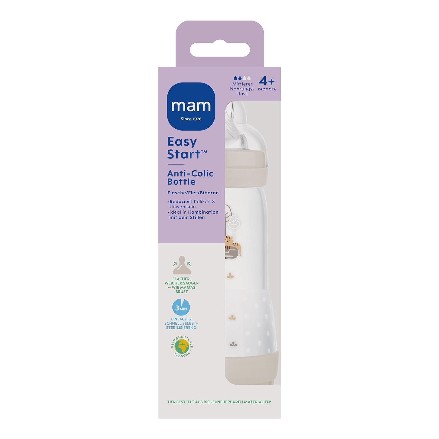 MAM Easy Start Anti-Colic butelka dla niemowląt (320 ml), butelka na mleko w połączeniu z karmieniem piersią, butelka na napoje dla niemowląt z zaworem dolnym przeciwko kolce i ssaniu, rozmiar 2, 4+