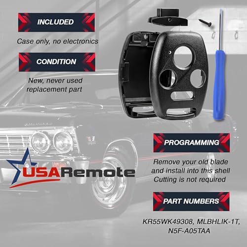 Image of Cutting NOT Required - Key Fob Keyless Entry Remote Shell Case & Pad fits Honda 2003-2012 Accord / 2006-2013 Civic EX / 2009-2015 Pilot /2005-2006 CR-V