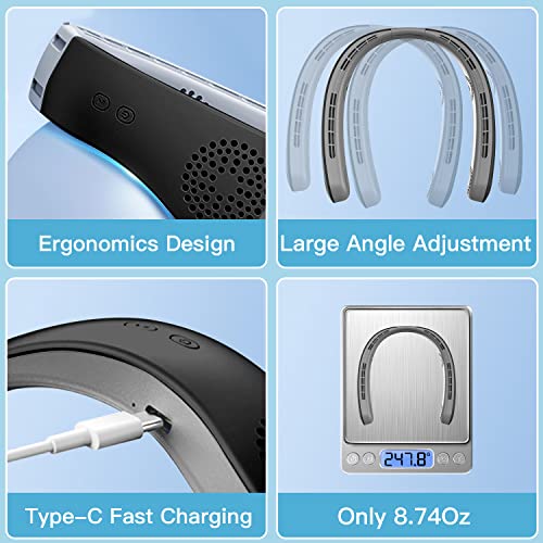 Msevc 4 Turbo 6000Mah Portable Neck Fan 360°Cooling Airflow Bladeless Neck Fan Usb Rechargeable With 3 Speeds Adjustment Wearable Personal Fan For Outdoor Travel Indoor - Black #TOP5