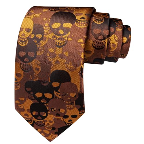 Image of Barry.Wang Man Tie Sets Skull Ties Animal Extra Long Necktie Silk Woven Handkerchief Cufflinks Festival Party Gift