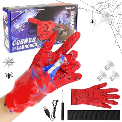 Tccydm Spid-ER Jouet Garcon 3 4 5 6 7 Ans, Lanceur de Toiles d’Araignée mit Câble Automatique Rétractable, Chargement USB,Lance Toile Spid-ER Cadeau pour Le Cosplay,Halloween et Plus Encore Cadeau