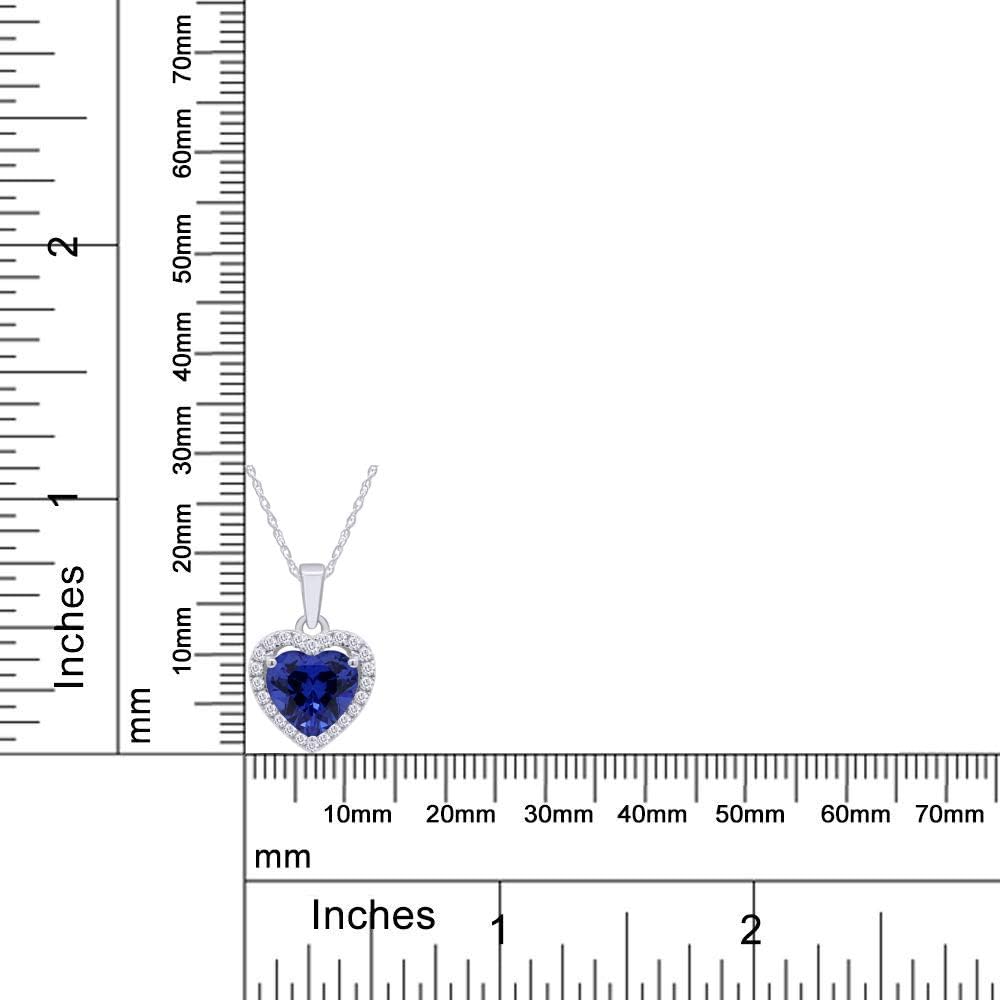 Heart Simulated Blue Sapphire & White Topaz CZ Pendant Necklace 14K Gold Over Sterling Silver