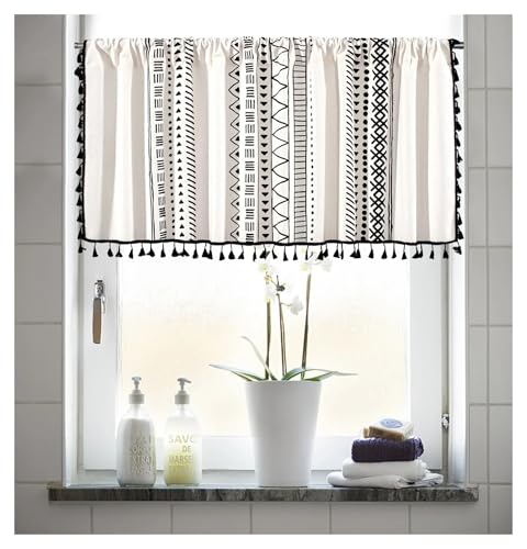 EAFBAYEP Cortinas Cortas Cortinas de Ventana de Encaje Hueco, Cortinas Cortas con Dobladillo de borlas for Cocina, Armario de café, decoración del hogar a Prueba de Polvo, Media Cortina(G,150x91cm)