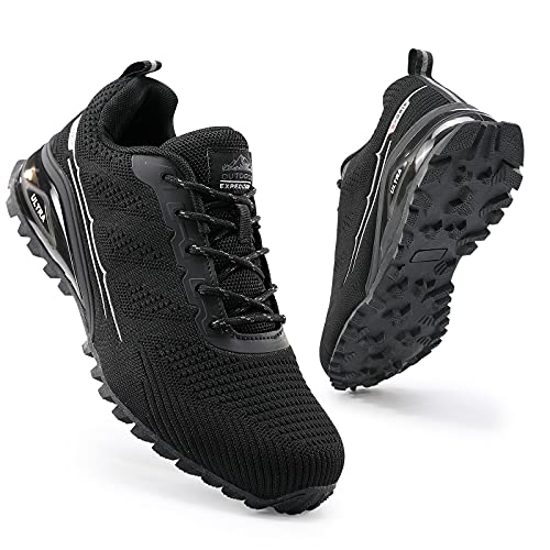 COOJOY Mens Trail Running Shoes Breathable Hiking Trekking Trainers Arch Support Walking Shoes,Ultra Black 47