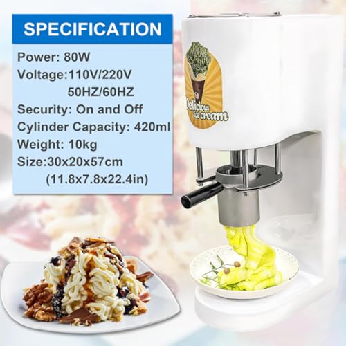 ZHPPED Eiscreme- und Softeismaschine, 7,4–7,9 Gal/Std. kommerzielle Spaghetti-Eispresse, Gelato-Maschine mit 4 Formformen, Eiscreme-Nudelmaschine White – Bild 5