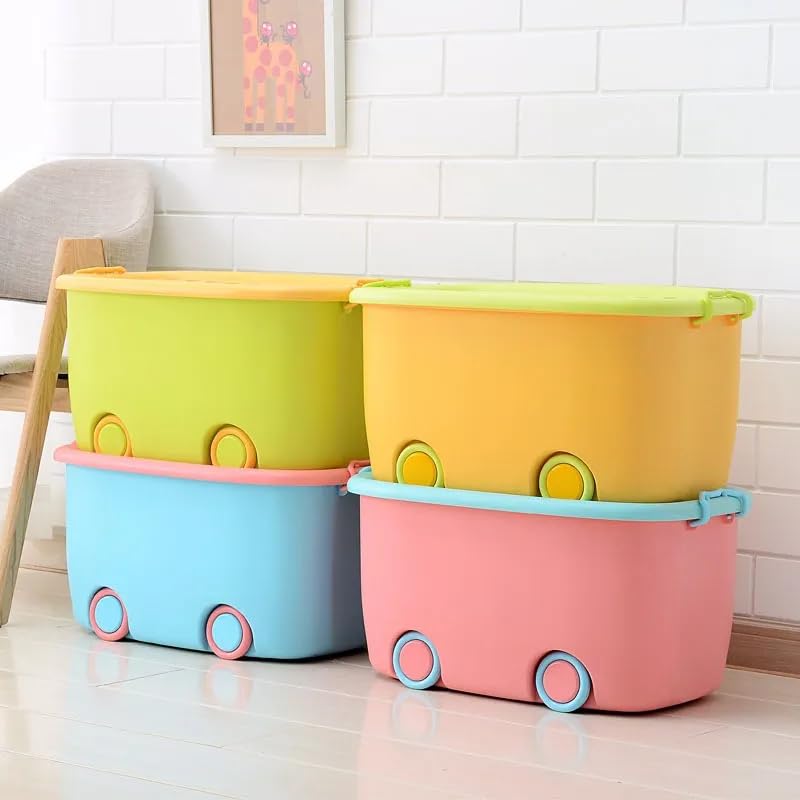 Image of Toy Storage Chest Large Storage Organizer with Wheels Multipurpose Storage Box for Clothes, Toys, Household Items, Kitchen, and Stationery with Lid and Wheels for Kids Toys (PACK OF 4)