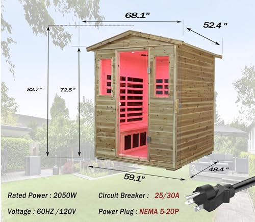 Image of LTCCDSS Full Spectrum Outdoor Sauna 4 Person, Far Infrared Sauna, Low EMF Sauna Room for Home, Low EMF Heaters | Chromotherapys | Bluetooth Speakers | Canadian Hemlock | 73.09 * 48.66 * 83.5 in