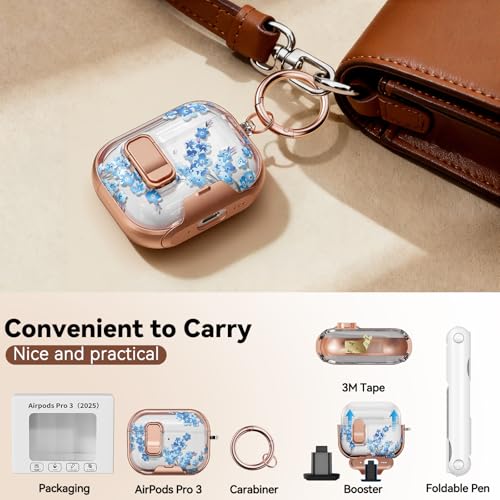 Image of for AirPod Pro 3 Case 2025, with Safty Lock & Phone Stand for Floral AirPod Pro 3 Generation Case Cover for Women Girly, iPod Pro 3 Cases with Keychain & Cleaner Kit -Blue Bells Flower