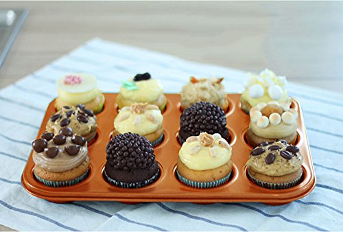 Copperkitchen 5 Pcs Baking Pans - Organic Eco Friendly Nonstick Coating - Premium Quality - Muffin Pan, Loaf Pan, Square Pan, Cookie Sheet, Round Pan - Bakeware Set #TOP4