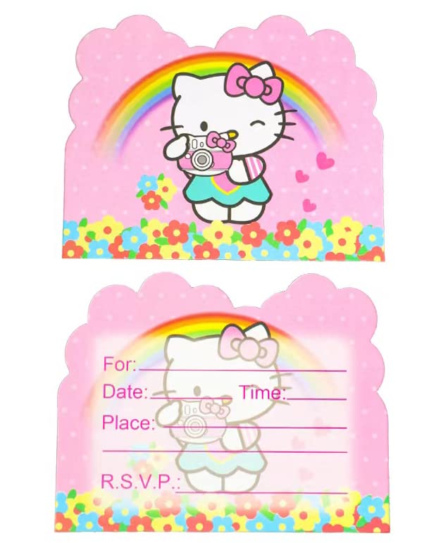 HACBYUTY 20pcs Hello Cat Kitty Birthday Party Invitations Hello Cat Kitty Birthday Party Supplies Decoration (20pcs)