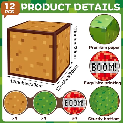 Image of 12Pieces Large Pixel Mining Party Boxes Video Game Party Decorations Pixel Mining Theme Birthday Parties Supplies Pixelated Video Gaming Centerpieces Boxes for Kid Teen Gift Birthday Parties Favor