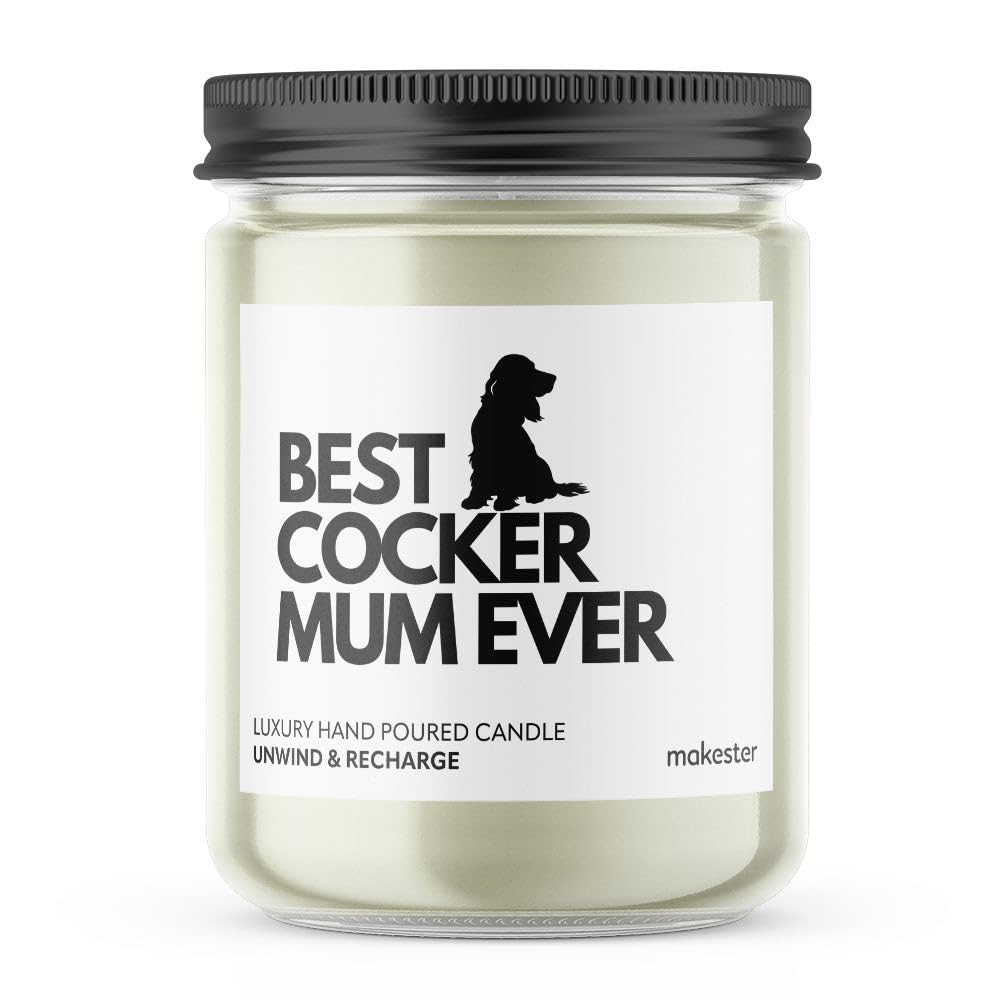 Cocker Spaniel Gifts for Women - Luxury Soy Wax Candle - Vanilla, Jasmine, Sugared Almond - Makester, White - Image 2