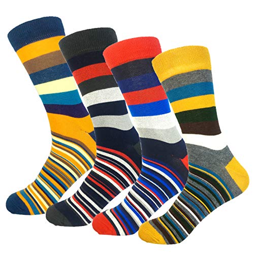 4 Pack Colorful Stripe Cotton Ankle CasualCrew Socks Vintage Style Sport Sock, Large