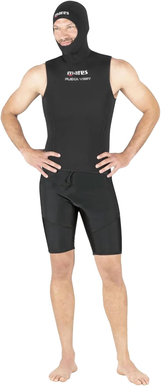 MARES Men's 3MM Flexa Sleeveless Vest with Hood - 412471 - Water Sports Under Wetsuit Ultrastretch Neoprene Top for Cold Water Scuba Diving