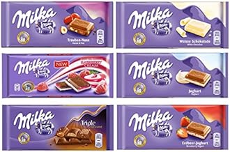 Milka Assorted Chocolates 100g Variety Pack (Raisin & Nut/Raspberry Creme/Triple Caramel/White, 6 Bars)