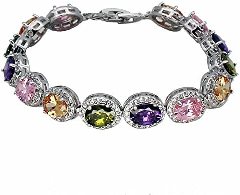 Oval Ladies Tennis Bracelet Garnet White Topaz Amethyst Citrine Peridot Pink Topza 7 inch (Multi Genstones)
