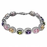 Oval Ladies Tennis Bracelet Garnet White Topaz Amethyst Citrine Peridot Pink Topza 7 inch (Multi Gen