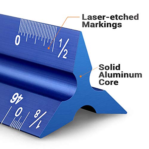 12" Architectural Scale Ruler Aluminum Architect Scale Triangular Scale Ruler For Architects, Draftsman, Students And Engineers, Blue #TOP3