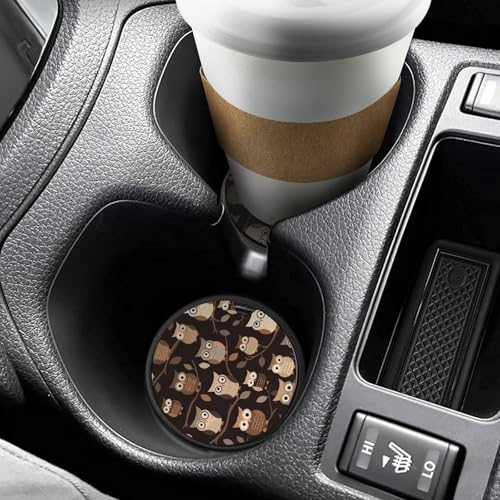 Posavasos para portavasos de auto, diseño búhos marrón, 2 unidades miniatura 6
