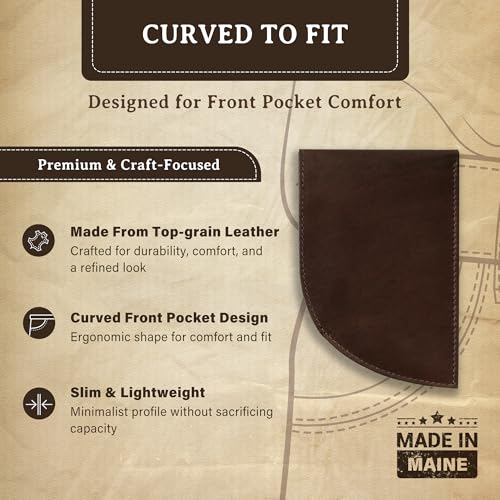 Curved Front-Pocket Wallet - Front Pocket Wallets for Men w/ 3 Card Slots, Plastic ID Card Slot, Stash Pocket, Billfold Section & More - Classic Leather Wallets for Men (Brown)2
