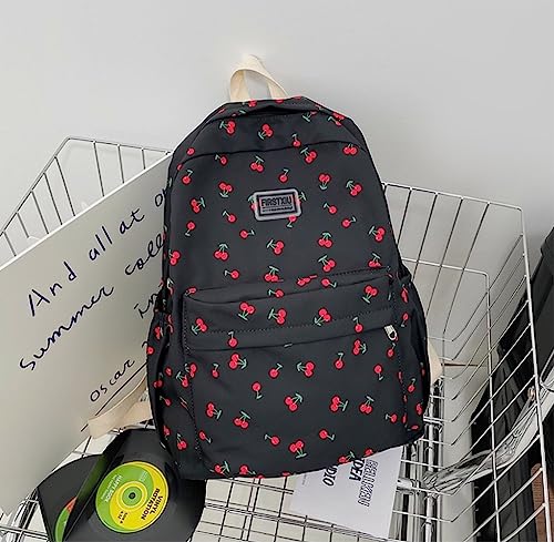 JHTPSLR Preppy Backpack Kawaii Cherry Backpack Cottagecore Aesthetic Backpack Cute Cherry Book Bags Waterproof Casual Daypack (Black)4