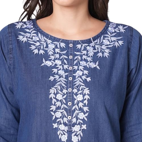 Image of GIA Denim Kurtis for Women Delicate Embroidery