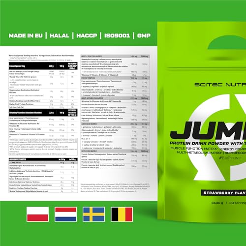 Scitec Nutrition Jumbo - wysokokaloryczny gainer na masę - z wieloskładnikowym białkiem - matrycą aminokwasów - matrycą metaboliczną - mieszanką superżywności, 6,6 kg, Truskawkowy