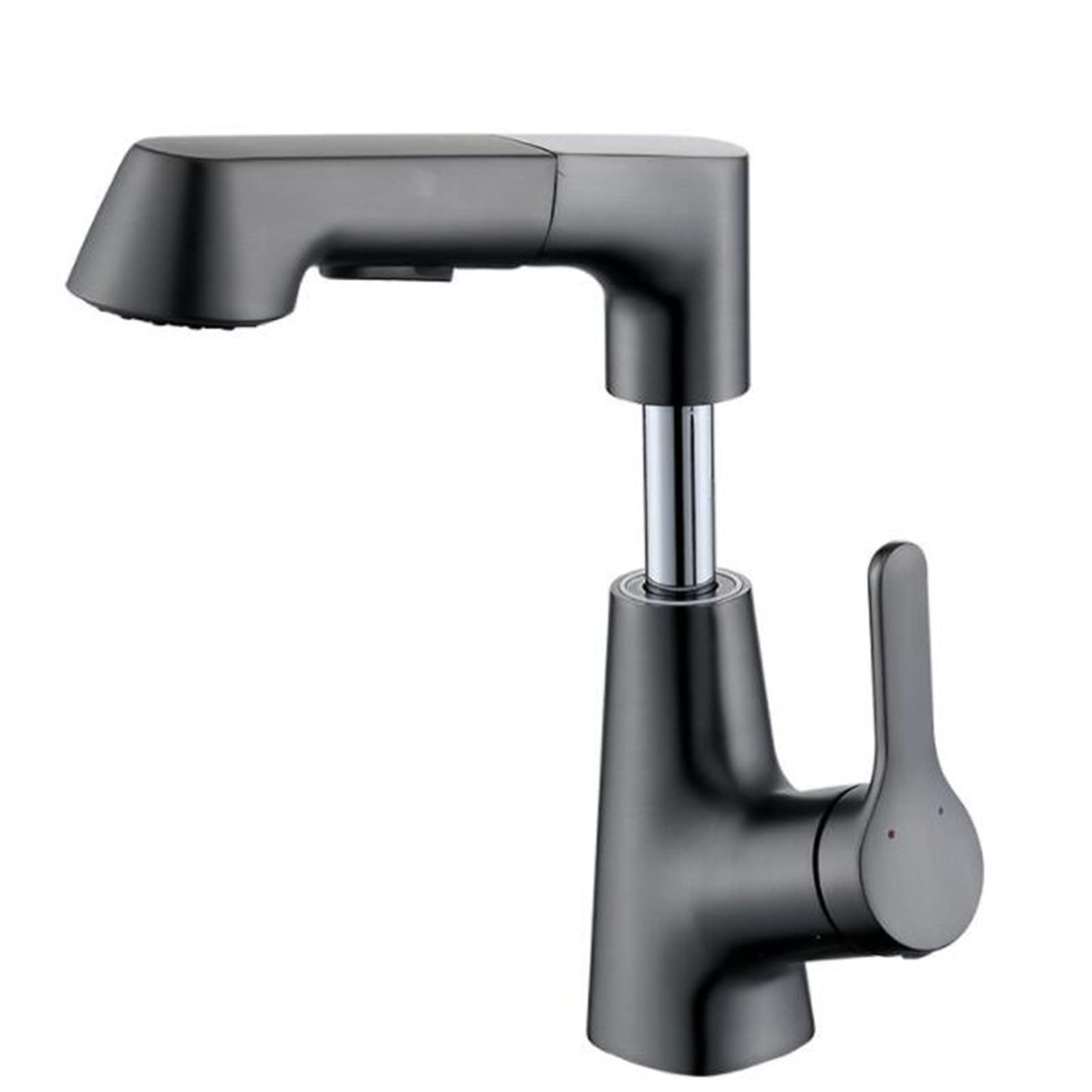 VDOQTLJT Bathroom Sink Faucet with Pull Out Spray Brass Hot and Cold Single Hole Faucets Gray-B(B)