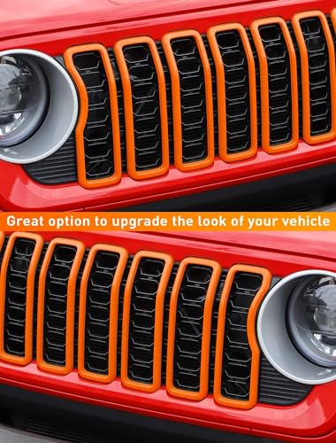Image of Savadicar Front Grill Inserts for 2024+ Jeep Wrangler JL JLU 4XE & Gladiator JT - Elevate Your Wrangler's Aesthetics with Front Grille Cover Guard, Exterior Trim Accessories, 7 PCs, Orange