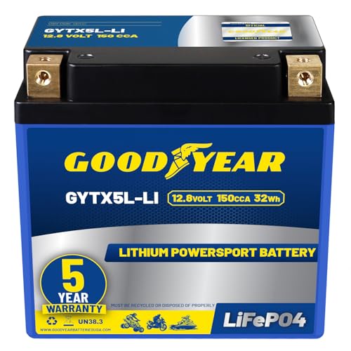 Goodyear GYTX5L-LI Lithium LiFePO4 12.8V 150CCA Rechargeable High Performance Powersport