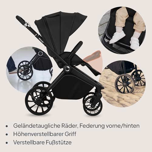 LIONELO MIKA PLUS 3-in-1 Buggy 0-48 Monate bis zu 22 kg Babywagen bis zu 9 kg Kindersitz Babytrage bis zu 13 kg, Rückenlehne verstellbar, Dämpfung, 360° Räder, XXL-Verdeck