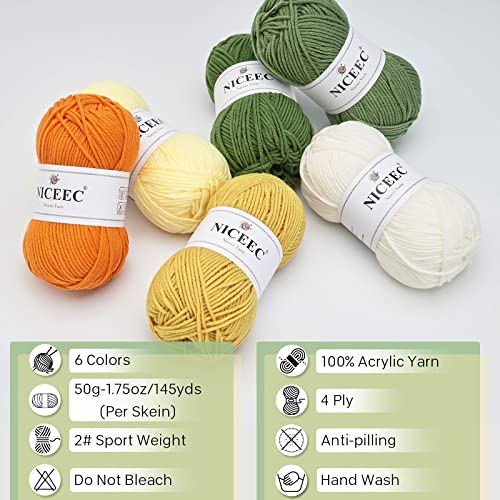 Image of NICEEC 300g Soft Assorted Colors Yarn - Sport Weight,100% Acrylic, 4 Ply, Bonbons Yarn for Crochet & Knit, DIY Project Starter Kit for Kids or Adults(Total 870yds) - Warm Green
