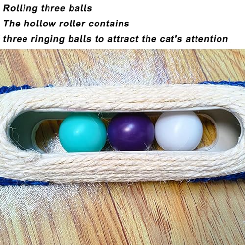 Prancha cilíndrica para arranhar brinquedos de sisal para gatos com 3 bolas de anel de 28 cm rolo de