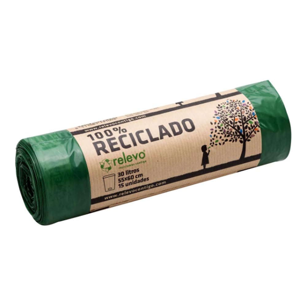 Bolsas de basura 100% recicladas, 30 l, 15 unidades, paquete de 6.
