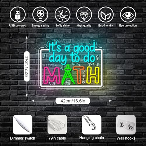 Image of Horseneon It's A Good Day to Do Math Neon Sign Led Light Dimmable Math Neon Sign for Classroom Neon Lights for Classrooms LED Classroom Signs Gift for Teachers Children