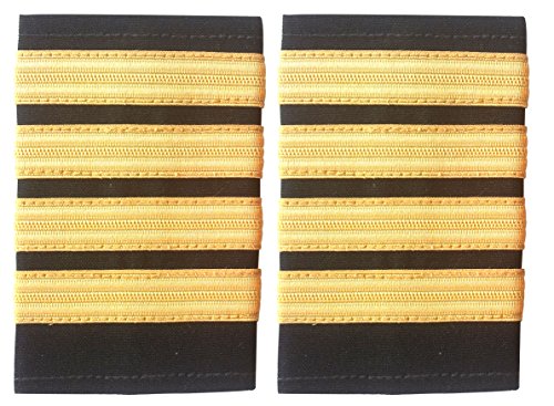 Paire d’épaulettes pour pilote d’avion ou de marine marchande Noires avec 4 bandes dorées Cover