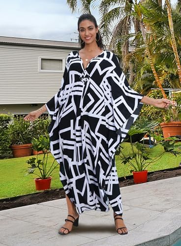 Image of Yanziliu Kaftan Dress for Women,Plus Size Hawaiian Batwing Sleeve Beach Cover Up Summer Swimsuit Dresses