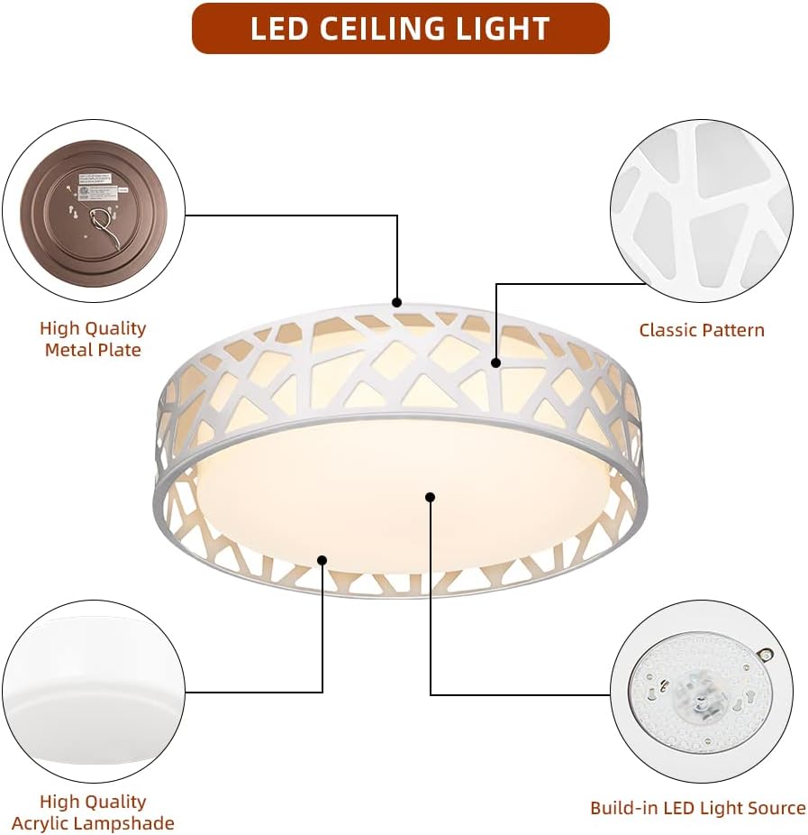 LED Flush Mount Ceiling Light 2 Pack, 14 Inch Dimmable Round Lighting Fixture, 20W 1400 Lumens 3000K Warm White, ETL Listed for Kitchen, Hallway, Bedroom, Stairways, Acrylic Lampshade