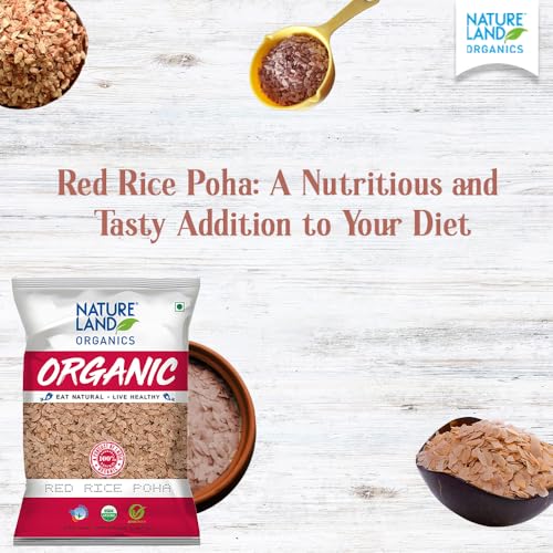 Image of Natureland Organics Red Rice Poha 500 Gm (Pack of 9) - Organic Healthy Poha