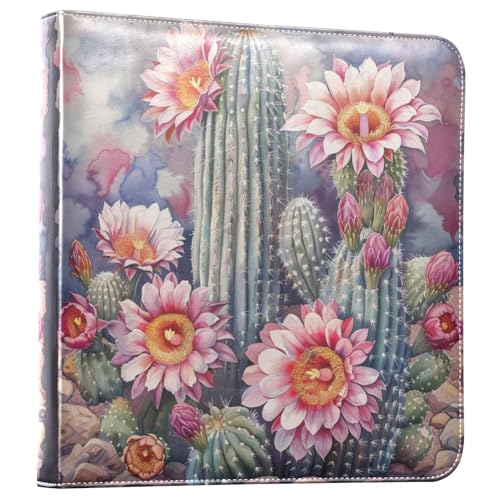 JIPONI Watercolor Cactus Flower Large Photo Album, DIY Leather Cover Scrapbook Albums for 4x6 5x7 6x8 Pictures, Self Adhesive Memory Book for Wedding, Baby, Family
