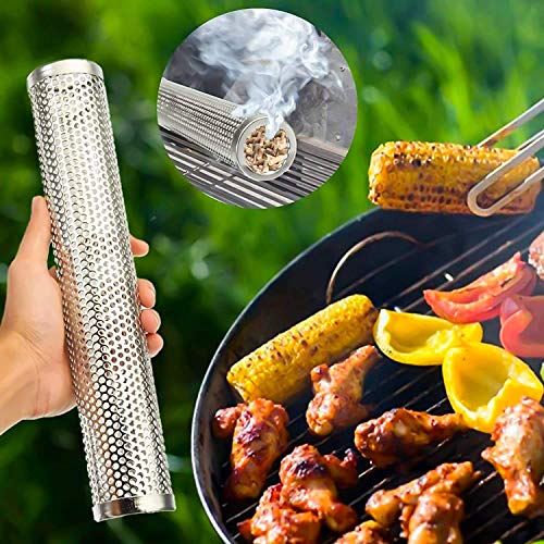 VICMAT BBQ Räucherröhre aus 304 Edelstahl Kaltrauch 30.5cm, Zubehör für Gasgrill und Kohlegrill - Räucherbox, Pellet-Smoker