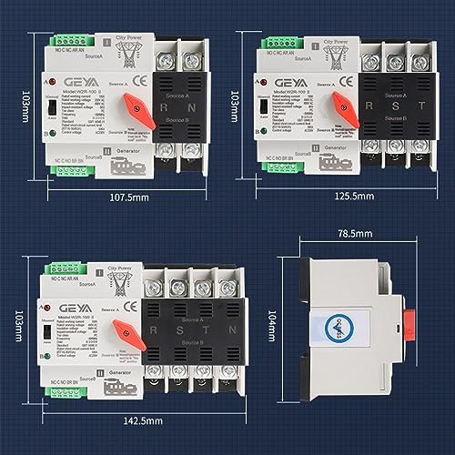 GEYA Mini ATS Automatic/Manual Transfer Switch, Solar Auto Dual Power Over & Under Voltage Switch 50/60Hz Grid to AC Generator(2Pole 63A 110V) - 5