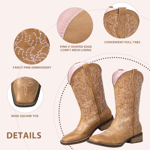 Image of SheSole Cowboy Boots For Women Wide Square Toe Mid Calf Ladies Western Cowgirl Boots