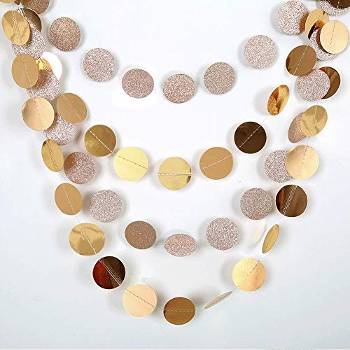 Cheerland Glitter Champagne Gold Garland Party Decorations Hanging Circle Dot Banner Streamer Backdrop Decor Wedding Birthday Bday Engagement Bridal Bachelorette Ramadan Eid Graduation Party Supplies #TOP1