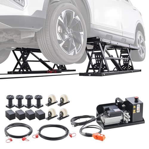 VEVOR Portable Car Lift, 9000 lbs Capacity, Heavy Duty Steel Truck Lift with 28" Max Height, 120V Power Unit, Wheels, 4 Rubber Pads & 4 Lifting Columns for Cars, SUVs, Trucks, Home Garage or Shop Use