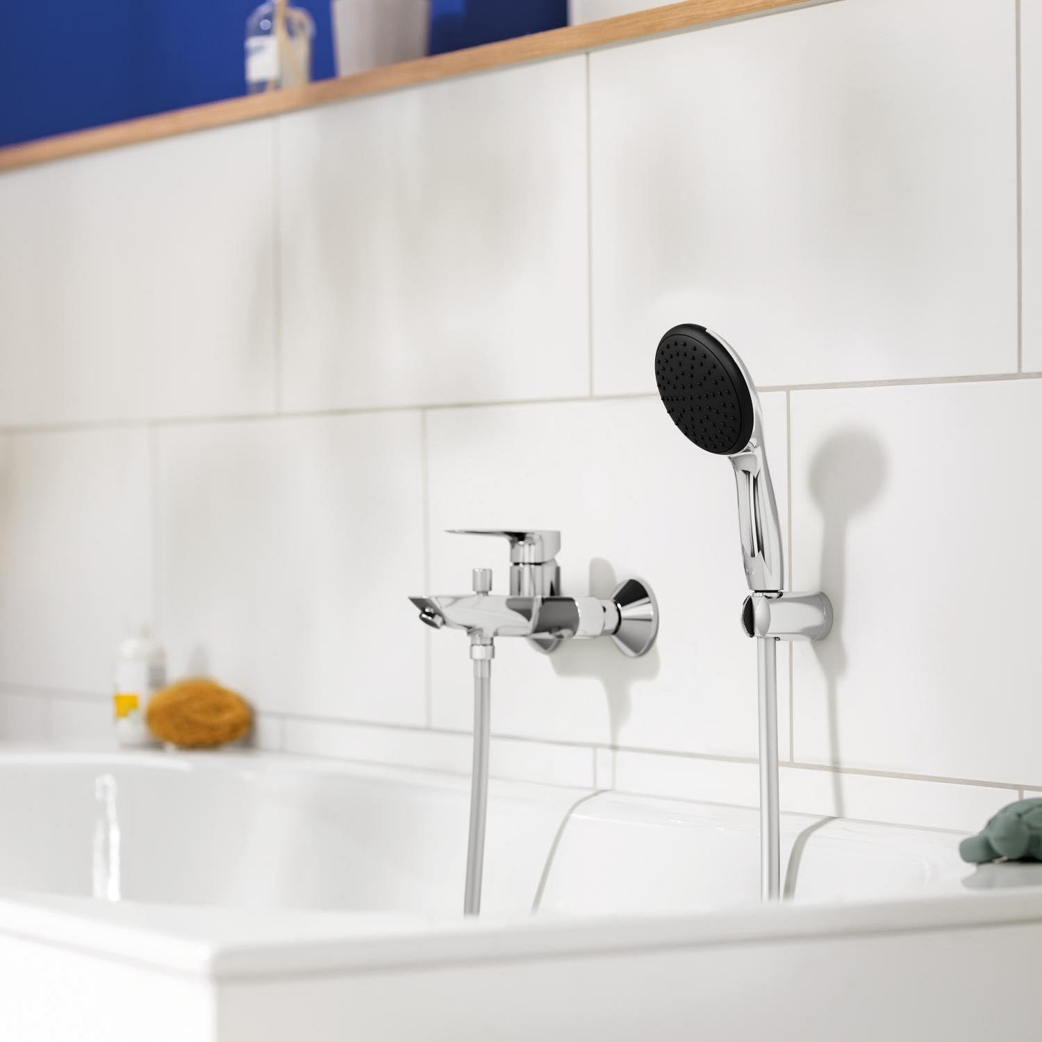 GROHE QUICKFIX Start Edge, Miscelatore monocomando per vasca-doccia, cartuccia a dischi ceramici GROHE Long-Life da 35 mm, Cromo, 24198001