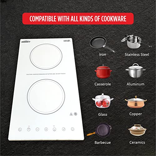 Summit Appliance Cr2B15T2W 115V 2-Burner Radiant Cooktop In White Ceramic Schott Glass Surface With Digital Touch Controls, Automatic Shutoff, 9 Power Levels, Designed For Built-In Installation #TOP3