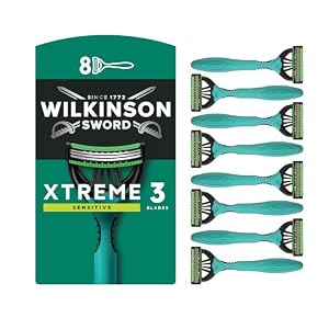 Wilkinson Sword Xtreme 3 Sensitive Men’s Disposable Razors, Great Addition to Wash Bags for Men’s Grooming, Great Shavers for Routine Shaving, 8 Pack