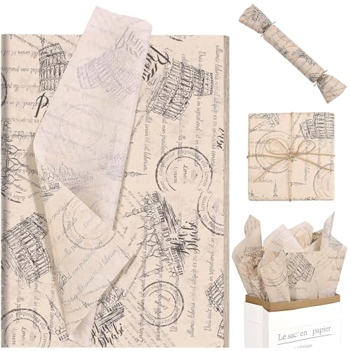 100 Sheets Vintage Newspaper Tissue Paper Retro Postcard Tissue Paper for Gift Wrapping Newsprint Tissue for Gift Bags for Birthday Wedding Baby Shower DIY Craft, 20 × 14 Inch