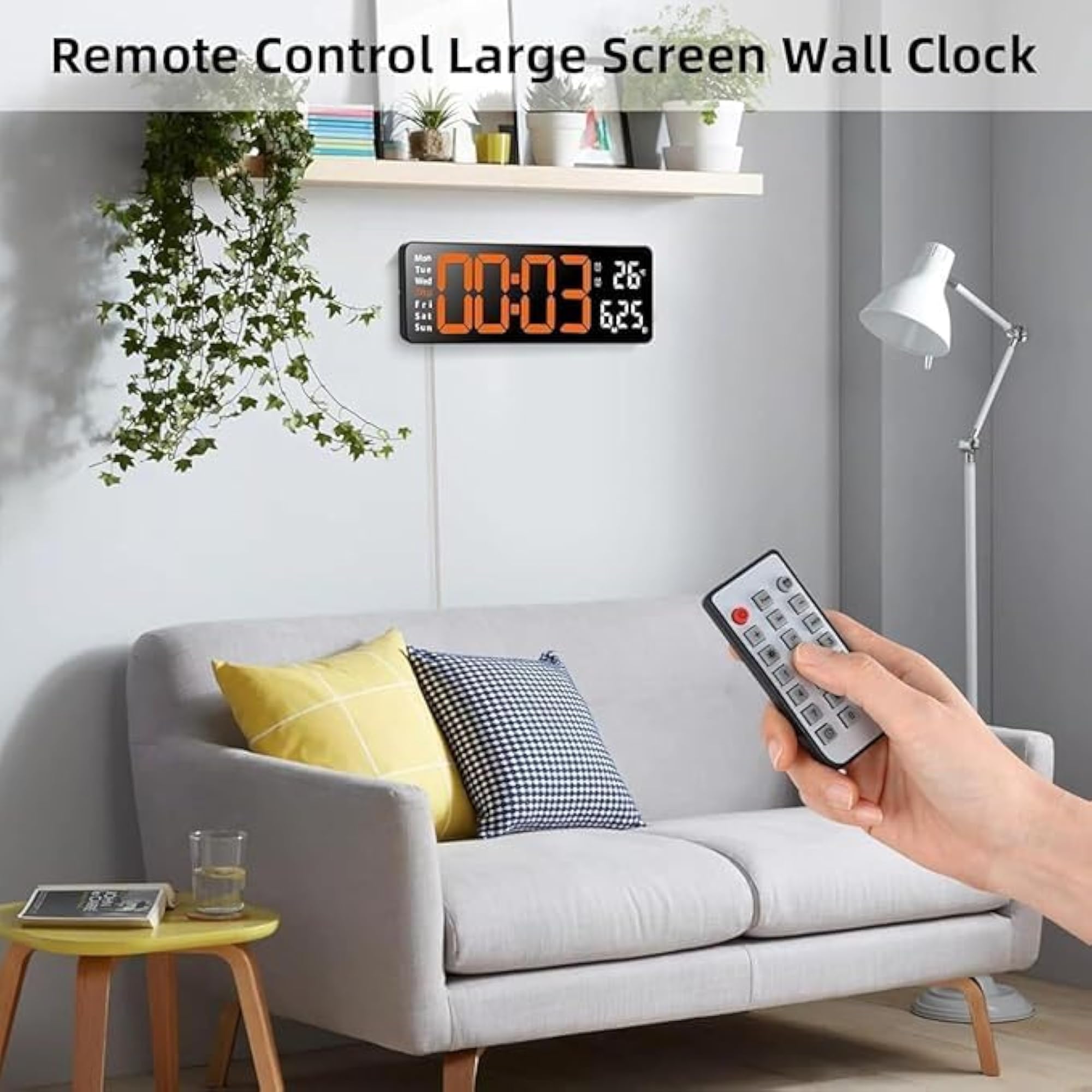 Digital Wall Clock, 16" Large Display with Remote Control